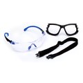 3M Solus Safety Glasses 1000-Series Kit, Foam, Strap, Black/Blue, Clear Scotchgard Anti-fog lens S1101SGAF-KT